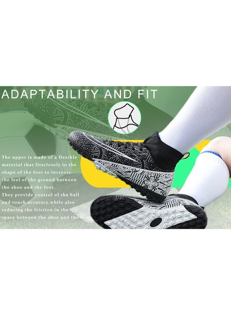 محجر حذاء كرة القدم للرجال والنساء (جنسيني للبالغين) - حذاء كرة القدم ملابس رياضية عالي الكاحل مقاوم للانزلاق للتدريب والرياضة - حذاء كرة القدم للشباب والطلاب (أبيض أسود) - Image 5